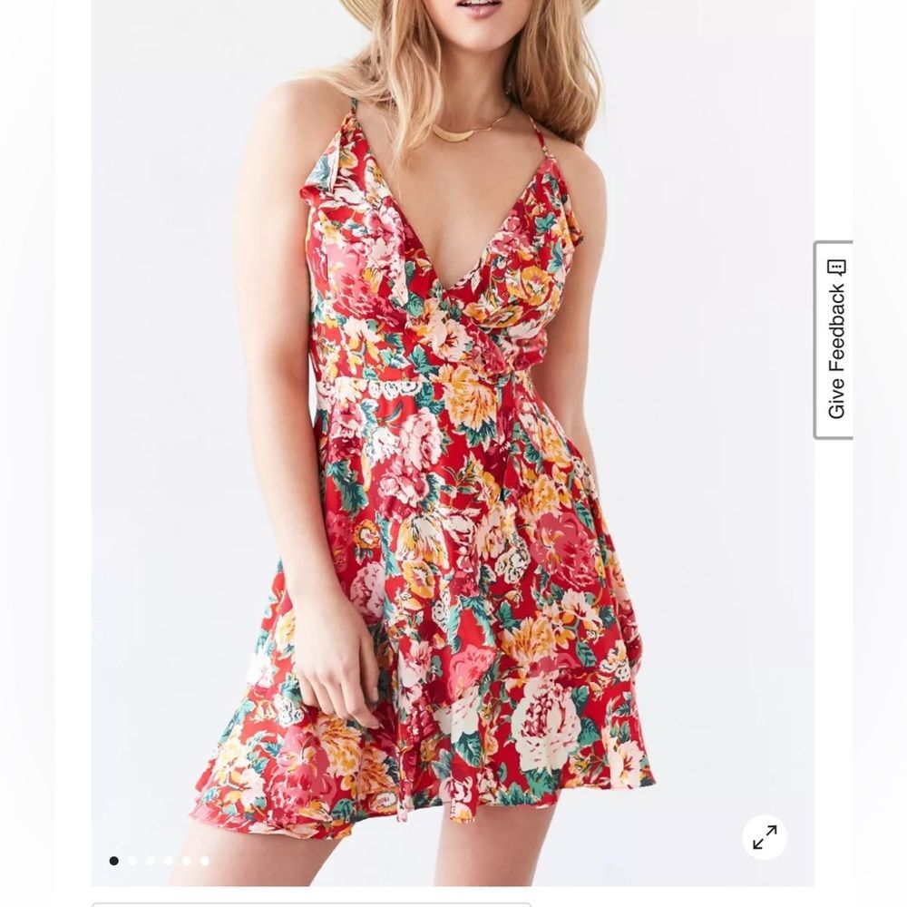 Kimchi Blue Sabina Ruffle Wrap Mini Dress red floral summer mini dresssd size 0